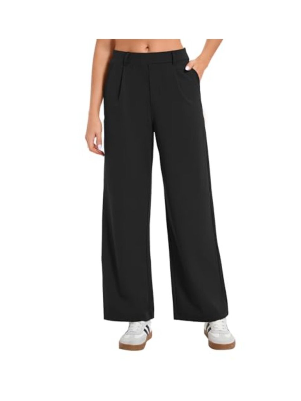 Wide Leg High Waisted Dress Pants Pull On Pleated Front Stretch Trousers